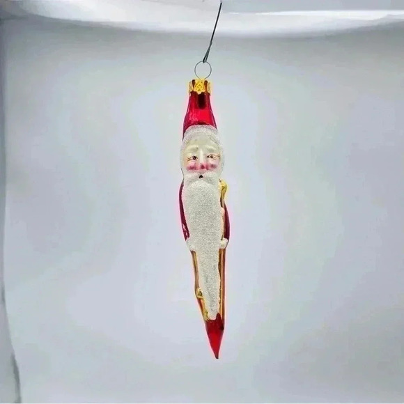 Vintage Pointe Glass Icicle  Santa Ornament with long glitter beard - Picture 1 of 3